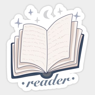 Reader blue open magic book design with stars and the moon Sticker